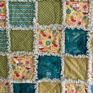 Handmade Quilt Infant Baby Child Crib Blanket Owl Nature Snail Tie Dye Fringe